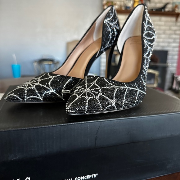 INC International Concepts Shoes - Black Crystal Spiderweb Pointed Toe Stiletto Heels